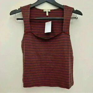 Articles Of Society Gray Red Sleeveless Striped Square Neck Tank Top Women's M